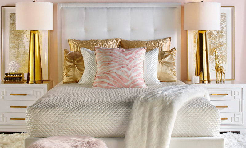 Powder Pink And Gold Bedroom