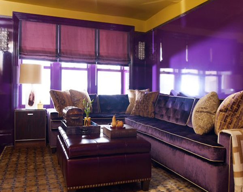 Purple And Golden Colour Combination For Living Room Wall