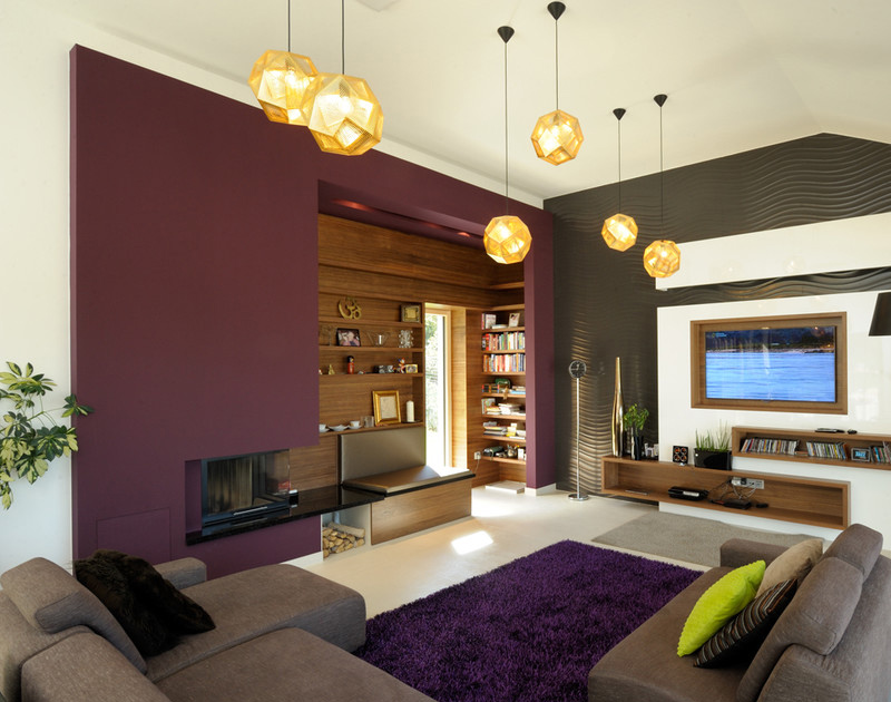 Purple And Grey Colour Combination For Living Room Wall