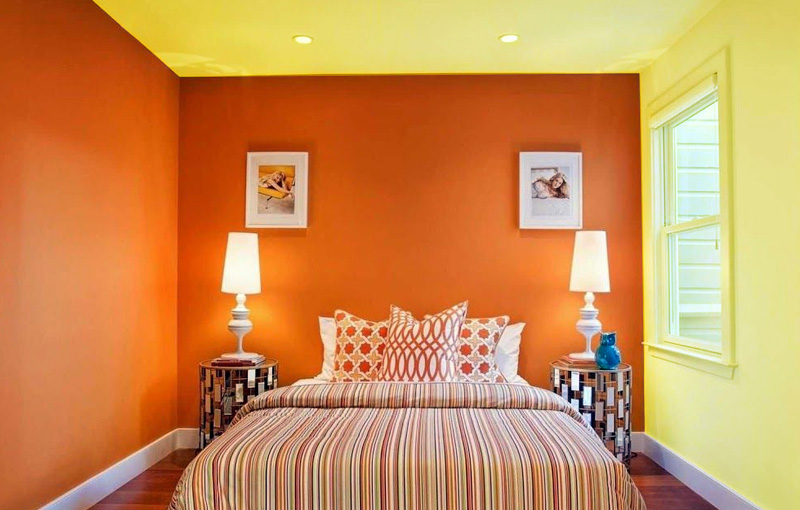 Yellow And Orange Two Colour Combination For Bedroom Walls