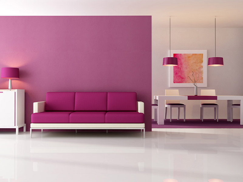 Purple And Off White Living Room