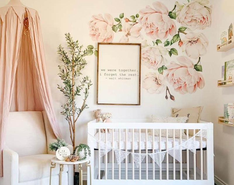 Floral nursery accent wall