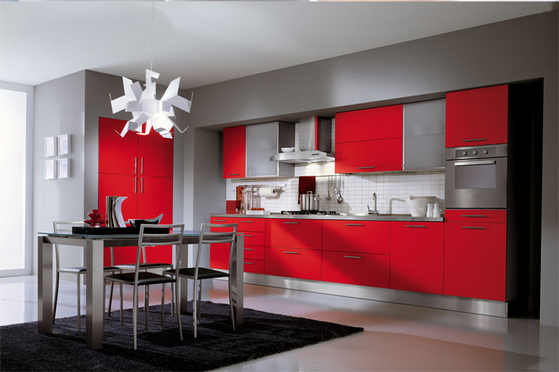Grey And Red Kitchen Colour
