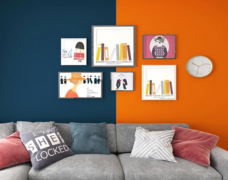 Orange And Blue Colour Scheme For Living Room