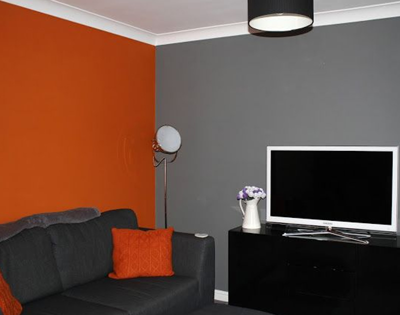 Orange And Dark Grey Combination For Living Room Walls