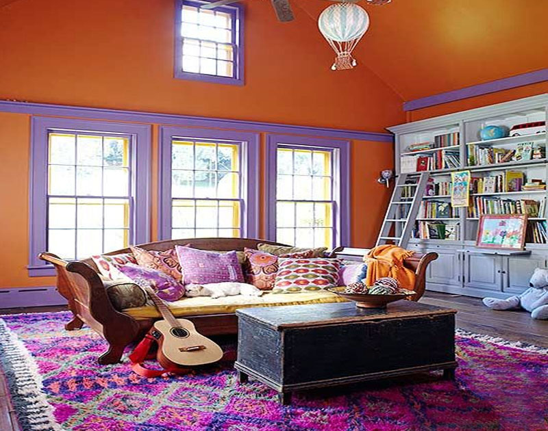 Orange And Purple Combination For Living Room Wall