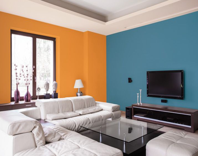 Orange And Teal Colour Combination For Living Room