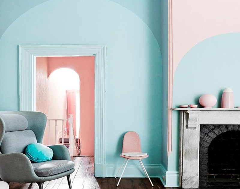 Pink And Sky Blue Colour Combination For Living Room