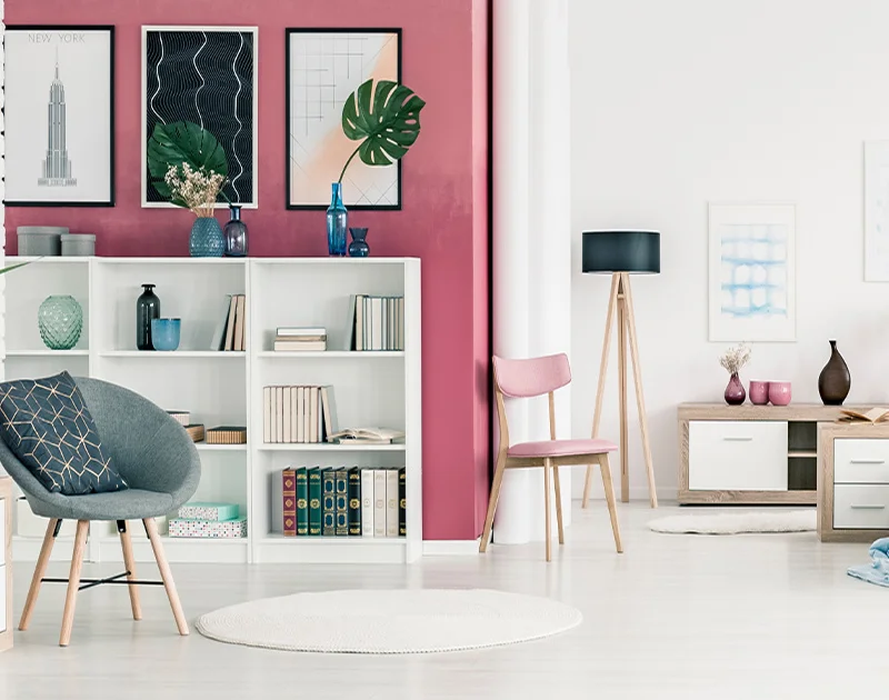 Pink and white colour combination for living room