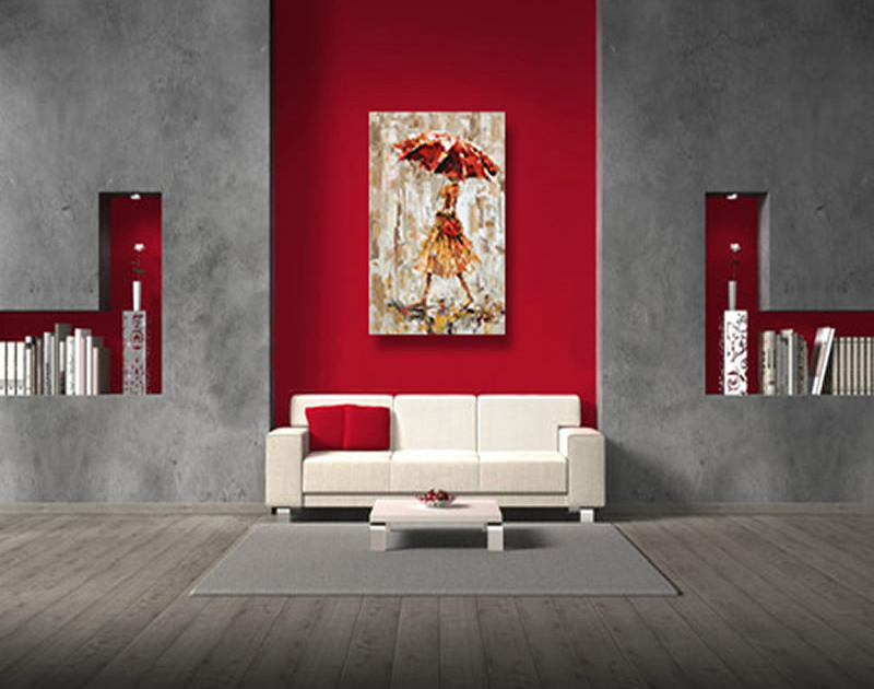 Red and grey colour combination living room walls