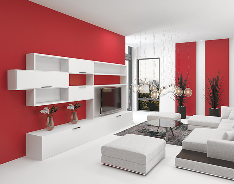 Red And White Colour Combination For Living Room