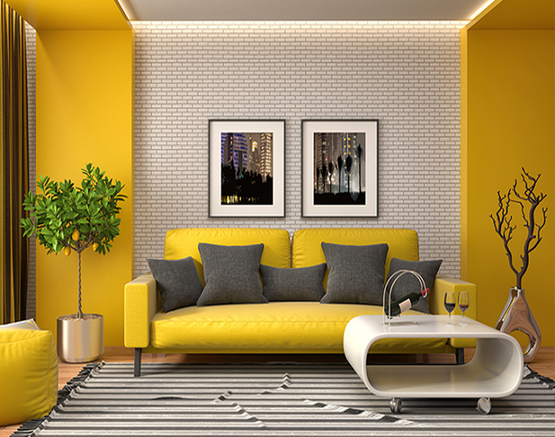 Yellow And Off White Colour Scheme For Living Room