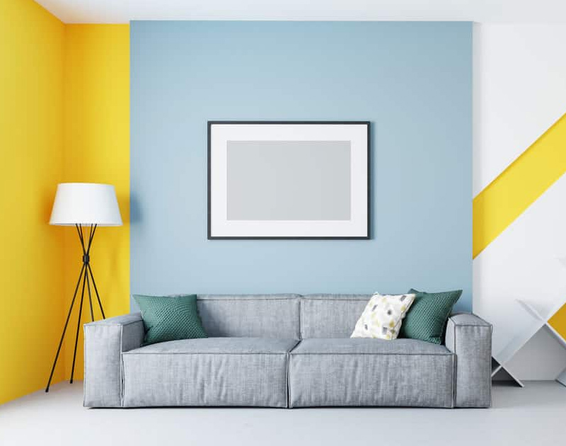 Yellow And Sky Blue Combination For Living Room