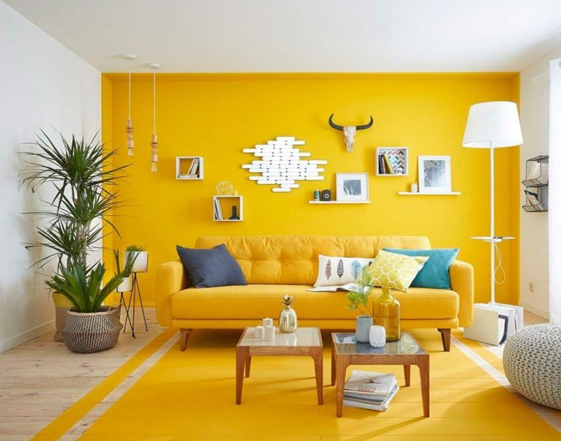 Yellow And White Colour Scheme For Living Room