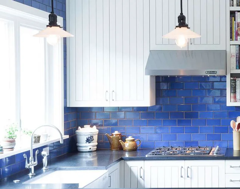 blue glass tiles for kitchen backsplash