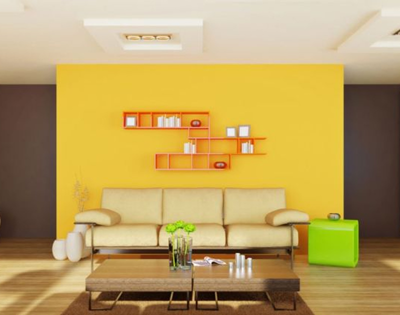 Yellow And Brown Combination For Living Room