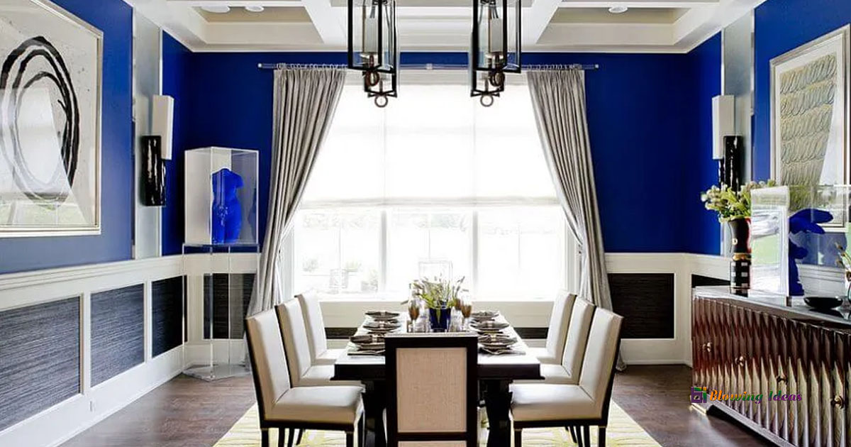 White Combination Dining Room Ideas, Blue Dining Room Curtain Ideas