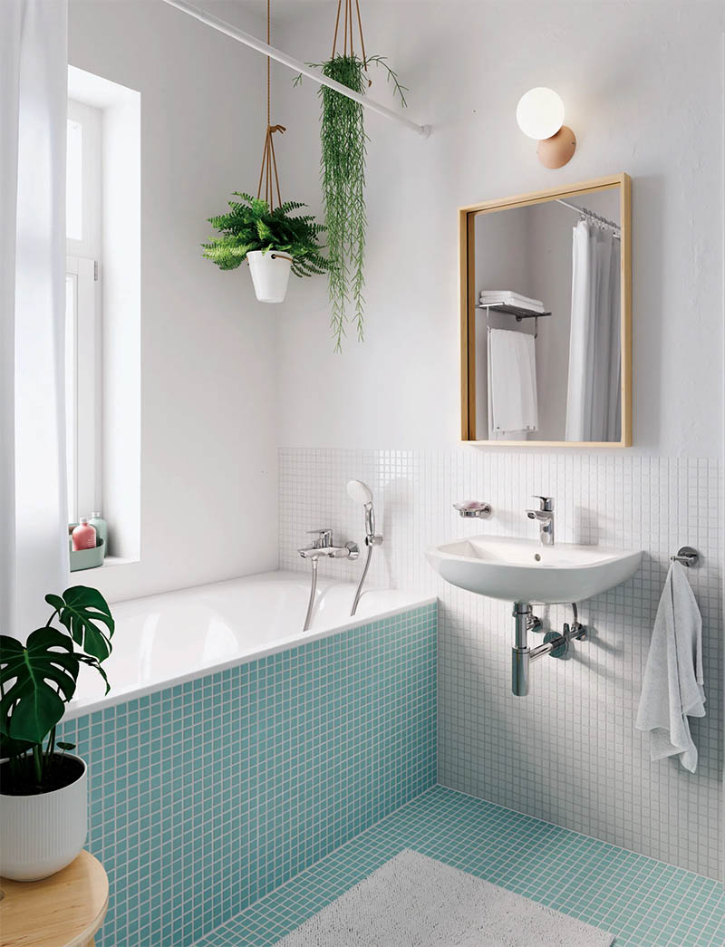 Blue and White Small Bathroom Design
