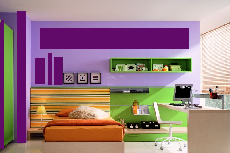 Purple and green colour bedroom walls