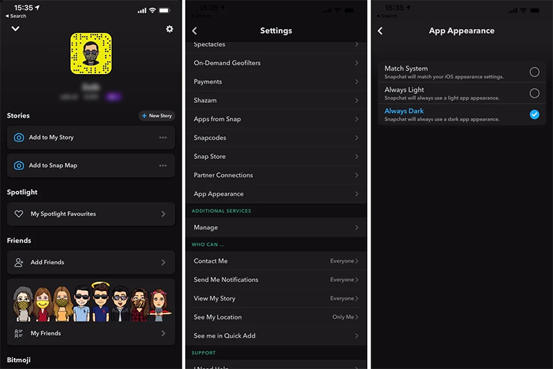 Snapchat Dark Mode iOS
