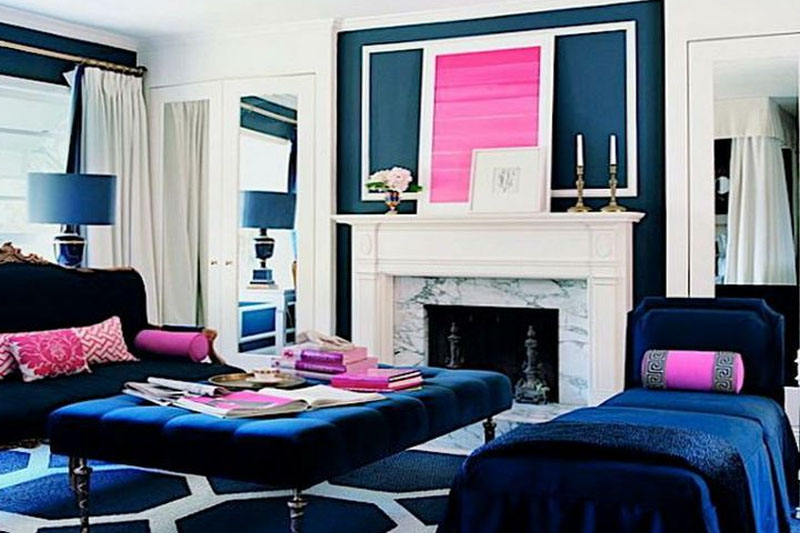 blue and pink living room combination
