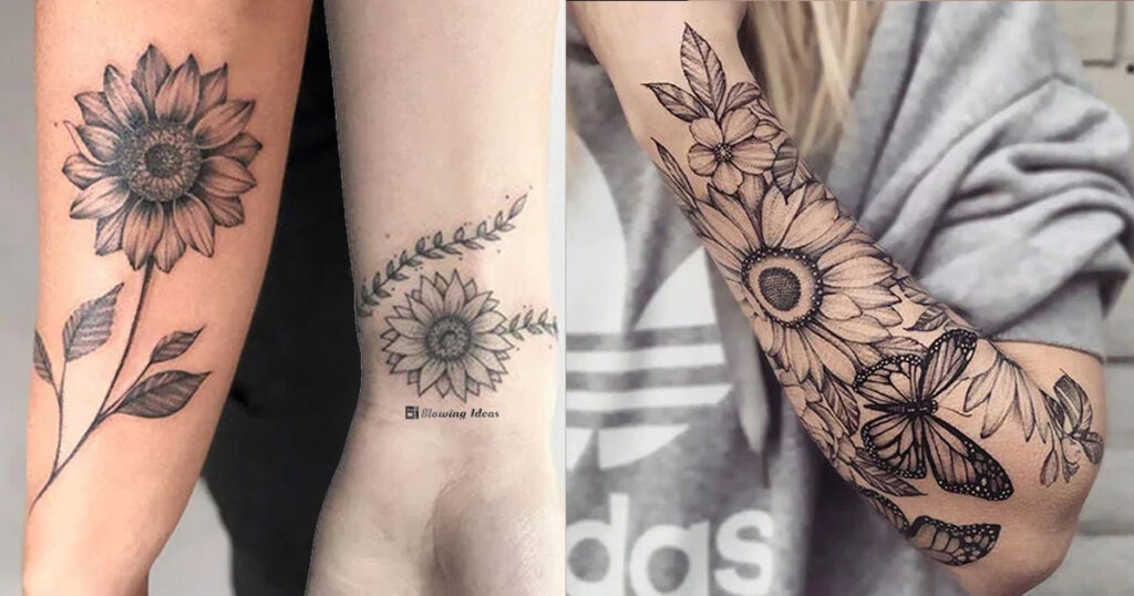 Black And White Sunflower Tattoo 1024x538