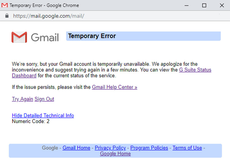 Gmail Temporary Error
