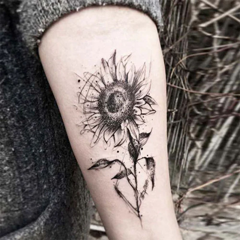 Sunflower White and Black Tattoo
