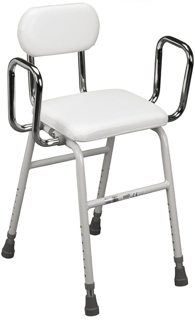 Adjustable Height Stool with Back and Arms White