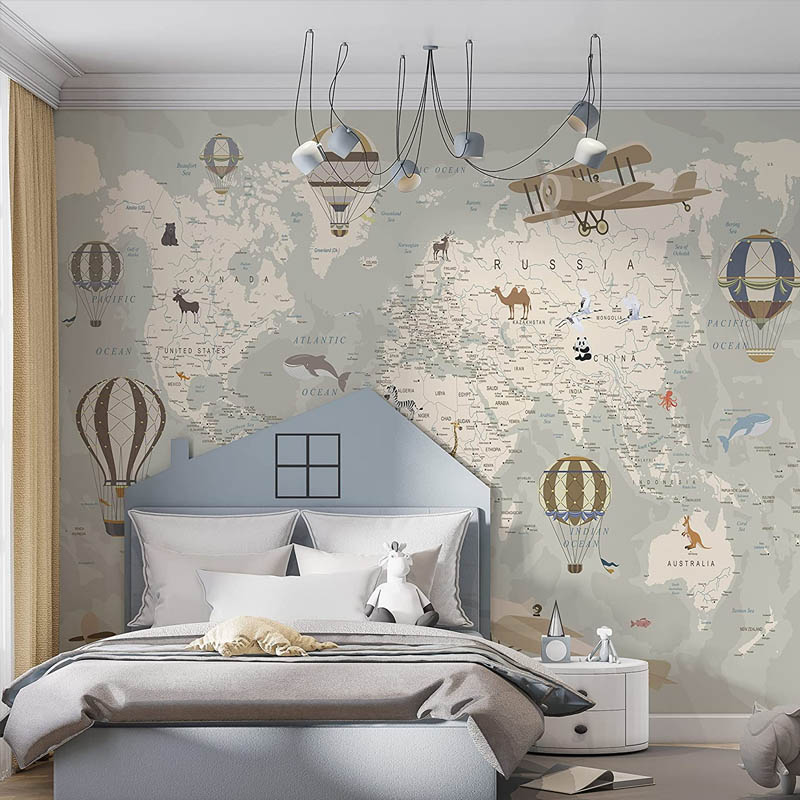 World Map Wallpaper for Boys Room